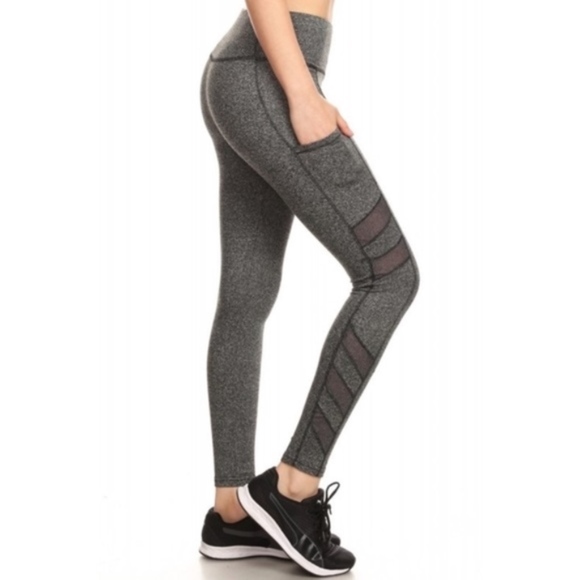 Pants - Grey leggings with black mesh detail